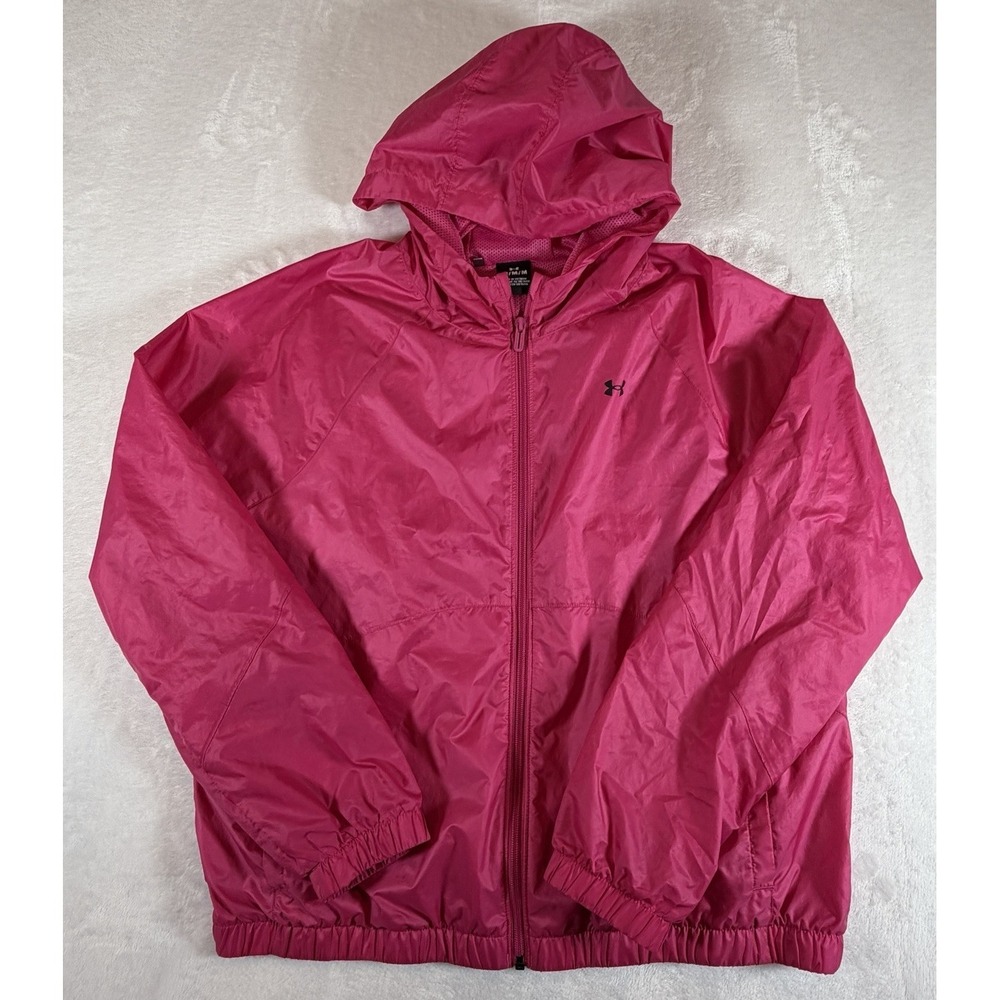Under Armour Jacket Women's Sz M‎ Pink Rival Sport Windbreaker Hooded